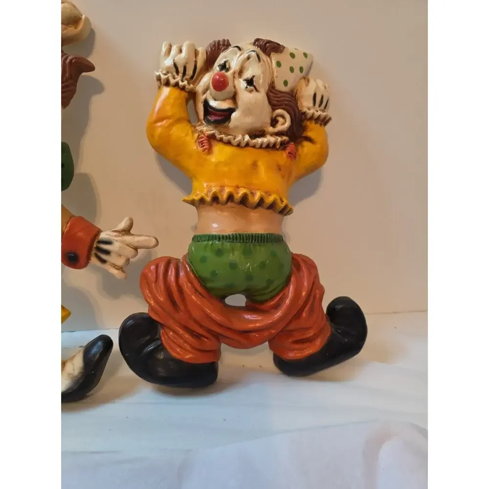 Set Of 2 Vintage Homco Clowns 70s Hanging Wall Plaques Decor Laughing